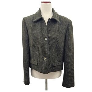 Rena Rowan‎ Tweed Blazer Jacket Career Business Office Olive Green Workwear